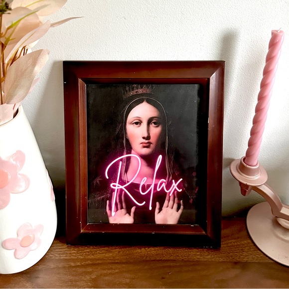 Other - The Virgin Mary Relax Neon Sign Canvas Wall Art Print Wood Framed Retro Quirky
